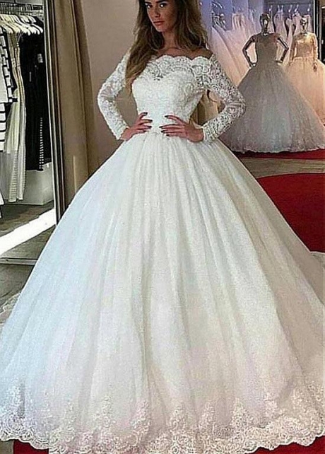 Vintage Tulle Off-the-shoulder Neckline Ball Gown Wedding Dress With Lace Appliques & Beadings