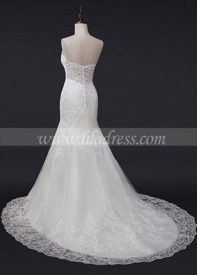 Chic Tulle Sweetheart Neckline Mermaid Wedding Dress With Lace Appliques