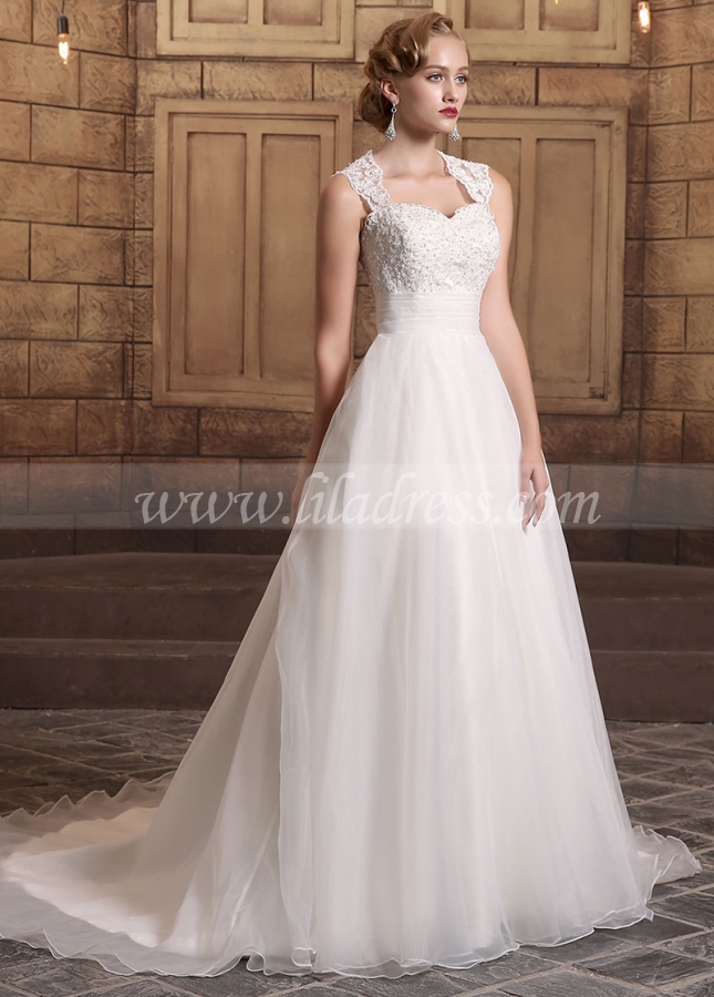 Elegant Organza Queen Anne Neckline A-line Wedding Dresses