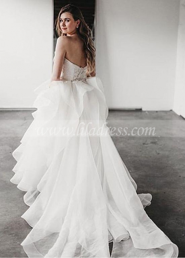 Delicate Tulle & Organza Sweetheart Neckline A-line Wedding Dresses With Lace Appliques