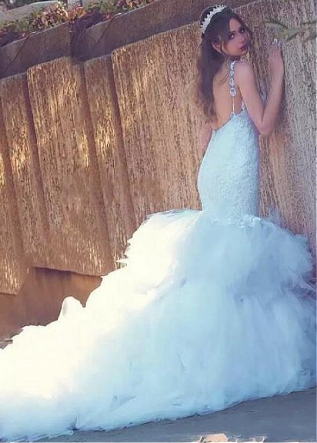 Glamorous Tulle Sweetheart Neckline Mermaid Wedding Dresses With lace Appliques