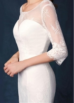 Wonderful Lace Scoop Neckline Natural Waistline Mermaid Wedding Dress