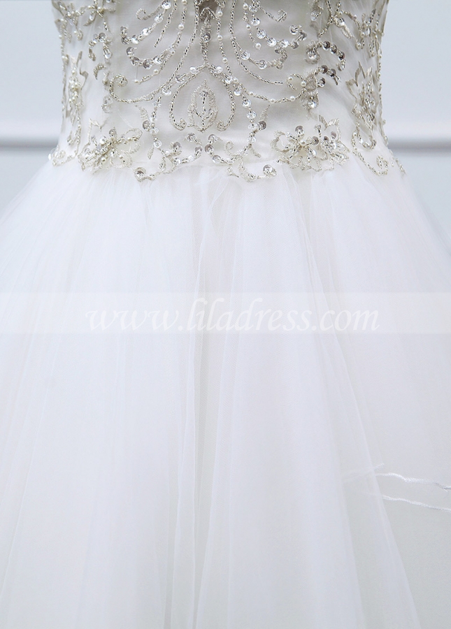 Fantastic Tulle & Organza Jewel Neckline A-line Wedding Dress With Beaded Embroidery & Ruffles