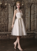 Chic Tulle Halter Neckline Knee-length A-line Wedding Dresses