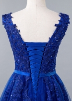 Romantic Royal Blue V-neck Neckline A-line Prom Dress