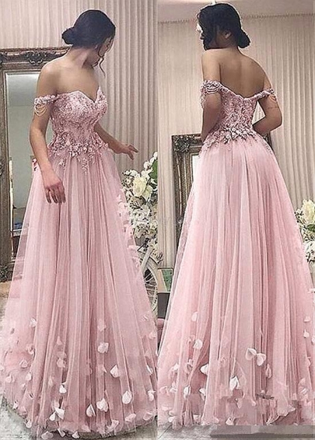 Unique Tulle Off-the-shoulder Neckline A-line Prom Dress With Beaded Lace Appliques & Handmade Flowers