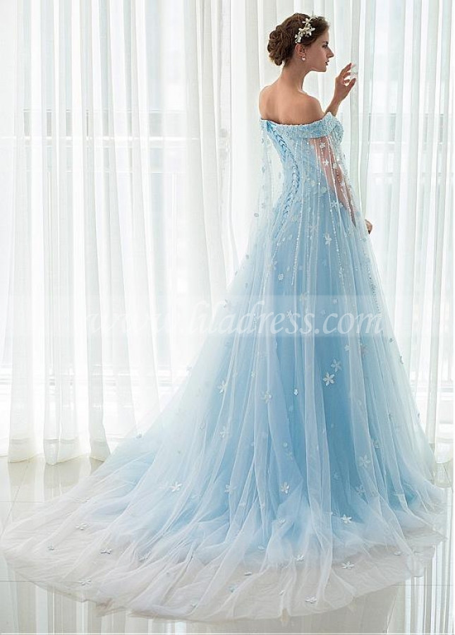 Attractive Tulle Off-the-shoulder Neckline A-line Prom Dress