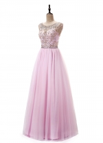 Amazing Tulle Bateau Neckline A-Line Prom Dress With Beadings
