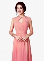 arvelous Chiffon Jewel Neckline A-line Evening Dresses With Rhinestones