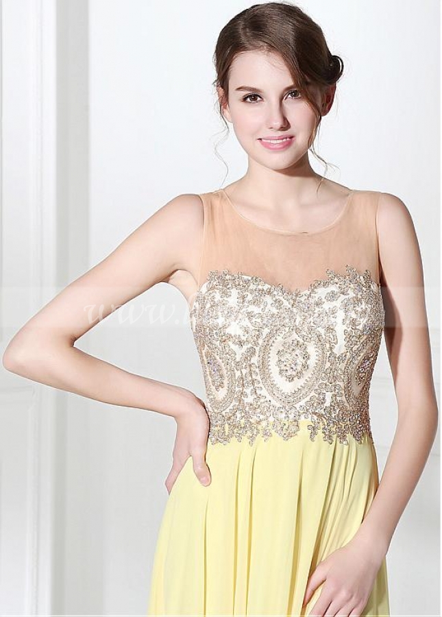 Elegant Tulle & Chiffon A-line Prom Dresses With Lace Appliques