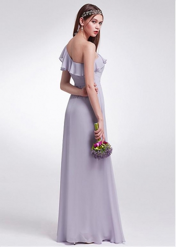 Marvelous Chiffon One Shoulder Neckline Full Length A-line Bridesmaid Dress With Ruffles