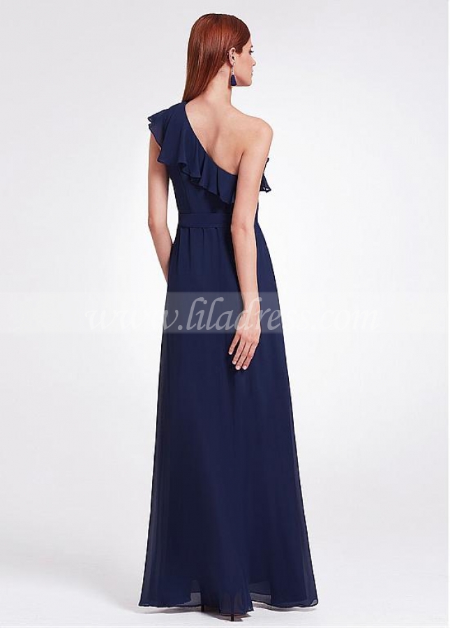 Marvelous Chiffon One Shoulder Neckline Full Length A-line Bridesmaid Dress With Ruffles