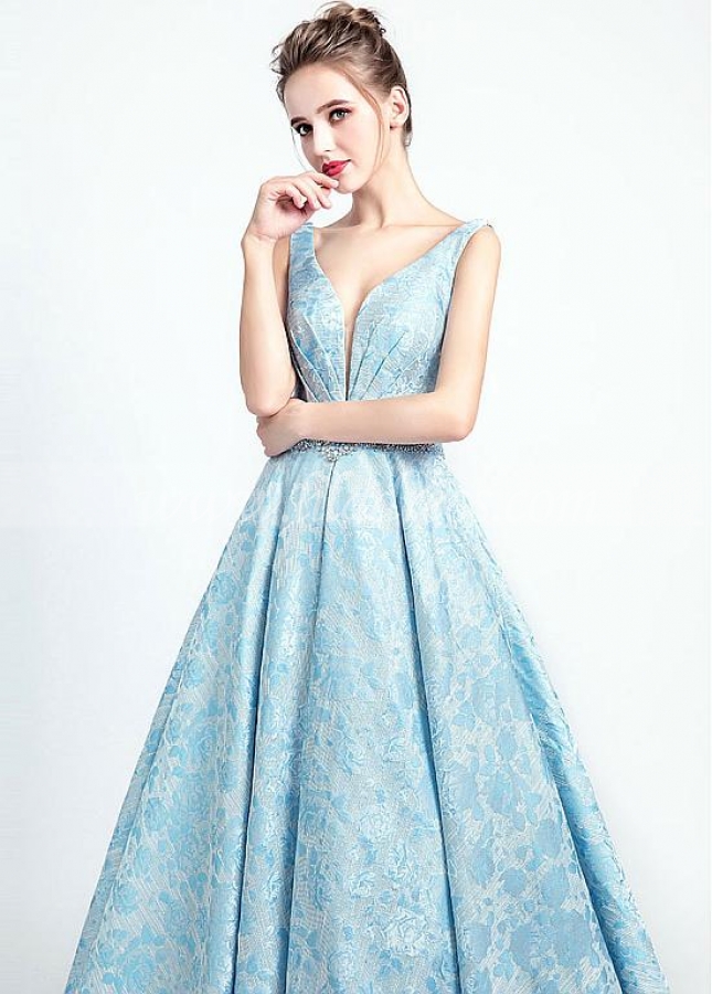Elegant Satin V-neck Neckline A-line Prom Dresses