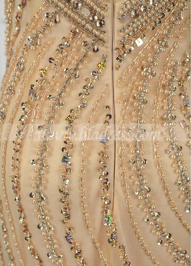 Marvelous Tulle Jewel Neckline Sheath/Column Evening Dresses With Beadings