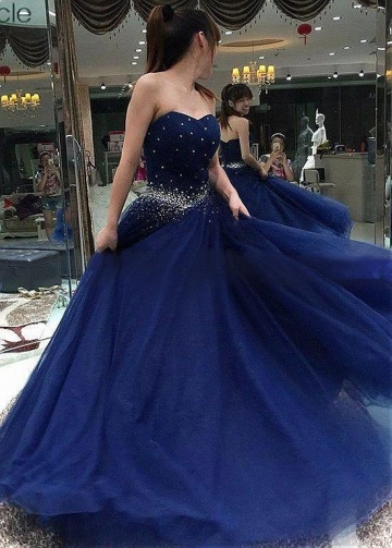 Glamorous Tulle Sweetheart Neckline Floor-length A-line Prom Dresses With Beadings