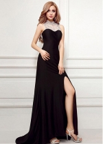 Junoesque Black High Collar Floor-length Mermaid Evening Dresses With Slit