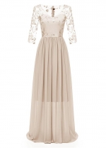 Fantastic Lace & Chiffon V-neck Neckline Floor-length A-line Bridesmaid Dresses