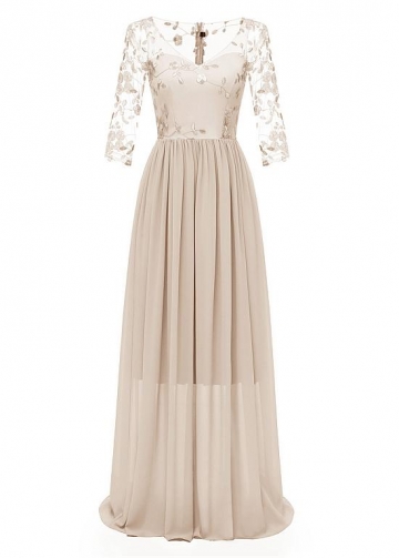 Fantastic Lace & Chiffon V-neck Neckline Floor-length A-line Bridesmaid Dresses