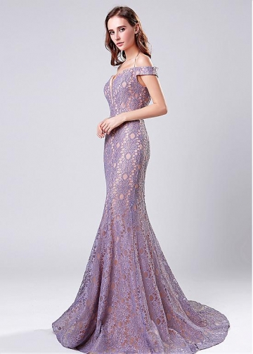 Graceful Lace Off-the-shoulder Neckline Mermaid Evening Dress