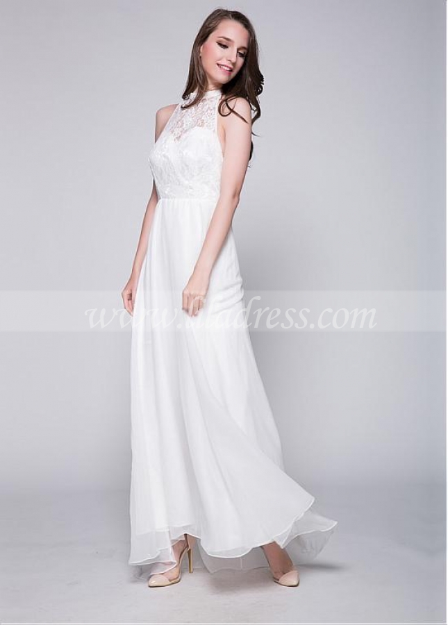 Fabulous Lace & Chiffon High-Collar Neckline A-Line Evening / Bridesmaid Dress