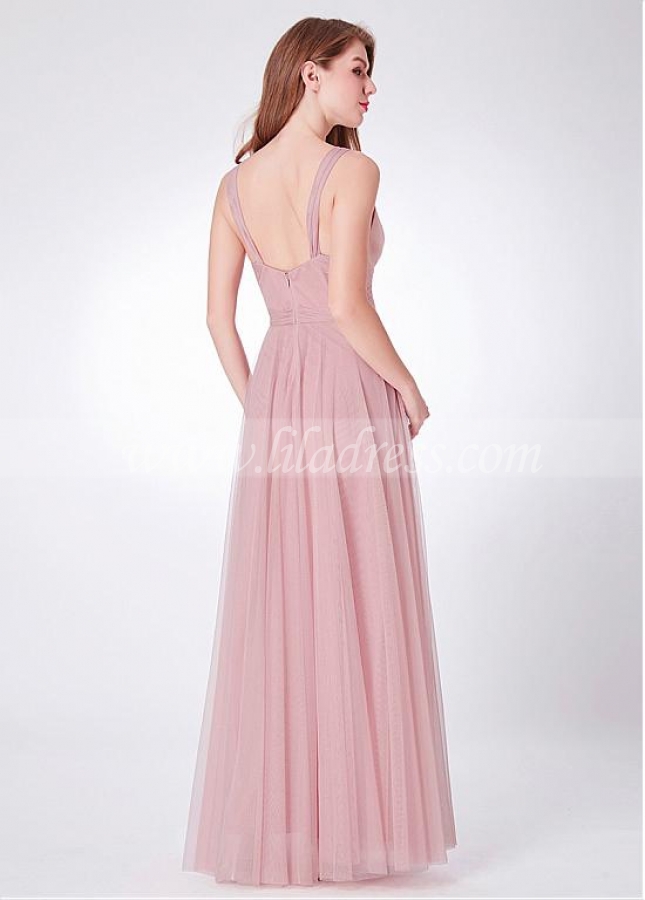Wonderful Tulle V-neck Neckline Full-length A-line Bridesmaid Dresses