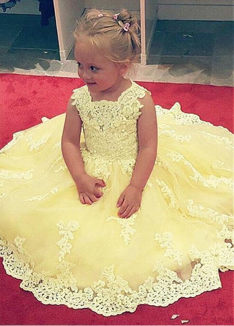 Amazing Tulle Jewel Neckline Ball Gown Flower Girl Dress With Lace Appliques