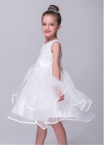 Lovely Organza & Satin Jewel Neckline A-line Flower Girl Dresses With Bowknot