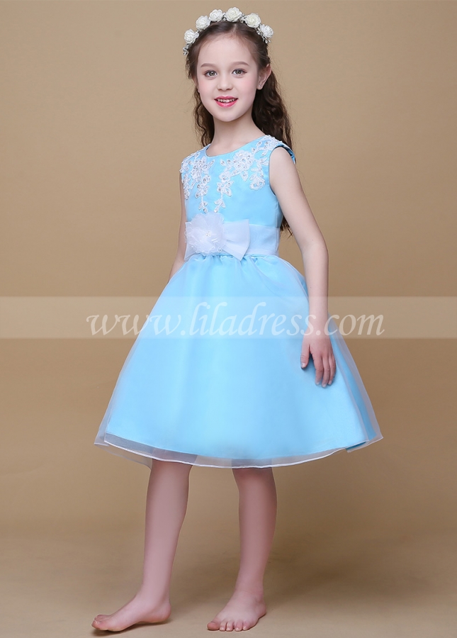 Fashionable Organza Jewel Neckline Ball Gown Flower Girl Dresses With Beaded Lace Appliques