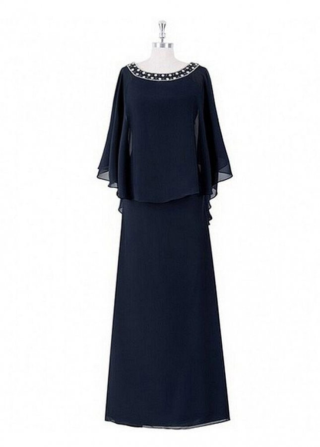 Fascinating Chiffon Scoop Neckline Full-length Sheath/Column Mother Of The Bride Dresses With Beadings
