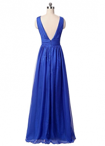 Elegant Chiffon & Sequin Lace V-Neck Neckline A-line Prom / Mother Of The Bride Dresses