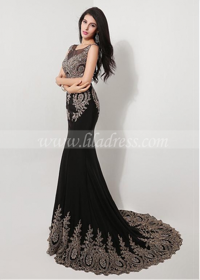 Marvelous Scoop Neckline Mermaid Evening/Mother Of The Bride Dresses With Lace Appliques & Rhinestones