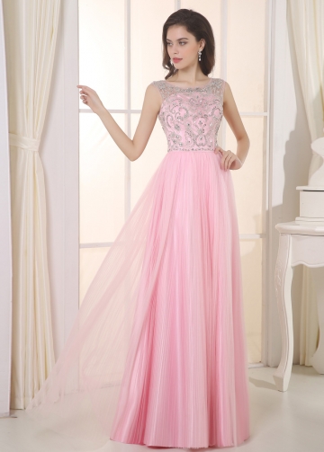 Elegant Tulle & Stretch Satin Bateau Neckline A-Line Prom Dresses