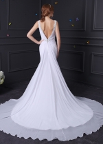 Stunning Chiffon V-neck Mermaid Wedding Dress With Beaded Lace Appliques