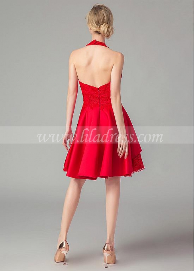 Gorgeous Lace & Satin Halter Neckline A-line Homecoming Dresses