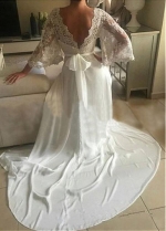 Flowing Chiffon V-Neck A-Line Wedding Dresses With Lace Appliques