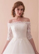 Wonderful Tulle Off-the-shoulder Neckline 3/4 Length Sleeves A-line Wedding Dress With Lace Appliques