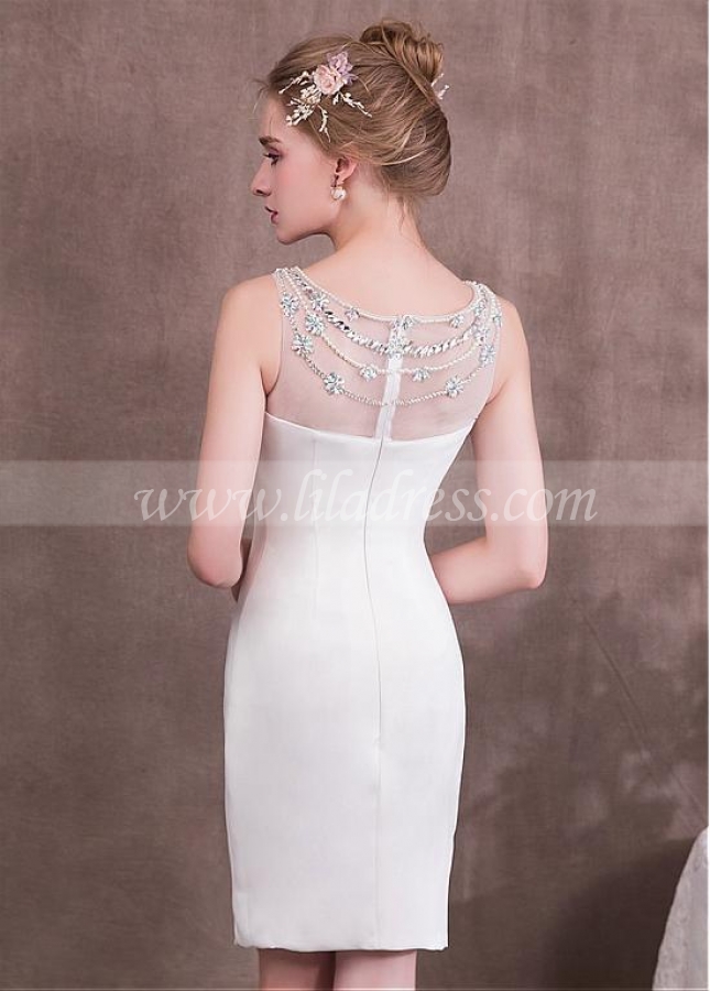 Formal Tulle & Four Way Spandex Bateau Neckline Sheath/Column Homecoming Dresses With Beadings