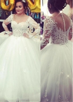 Marvelous Tulle Jewel Neckline Ball Gown Wedding Dresses With Beaded Lace Appliques
