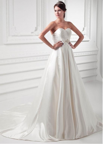 Delicate Satin Sweetheart Neckline A-line Wedding Dress With Beadings