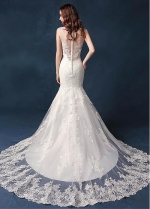 Junoesque Tulle V-neck Neckline Mermaid Wedding Dress With Lace Appliques & Beadings