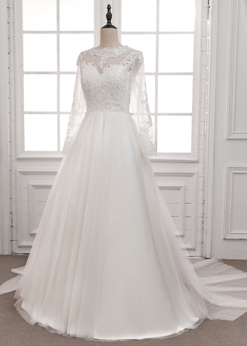 Marvelous Tulle Jewel Neckline A-line Wedding Dress With Beaded Lace Appliques