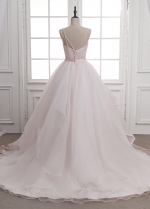 Charming Tulle & Organza Spaghetti Straps Neckline Ball Gown Wedding Dress With Beaded Embroidery & Ruffles
