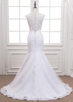Glamorous Lace & Tulle Bateau Neckline Mermaid Wedding Dress With Lace Appliques & Beading