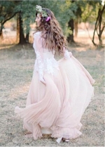 Marvelous Tulle & Chiffon Bateau Neckline A-line Wedding Dresses With Lace Appliques