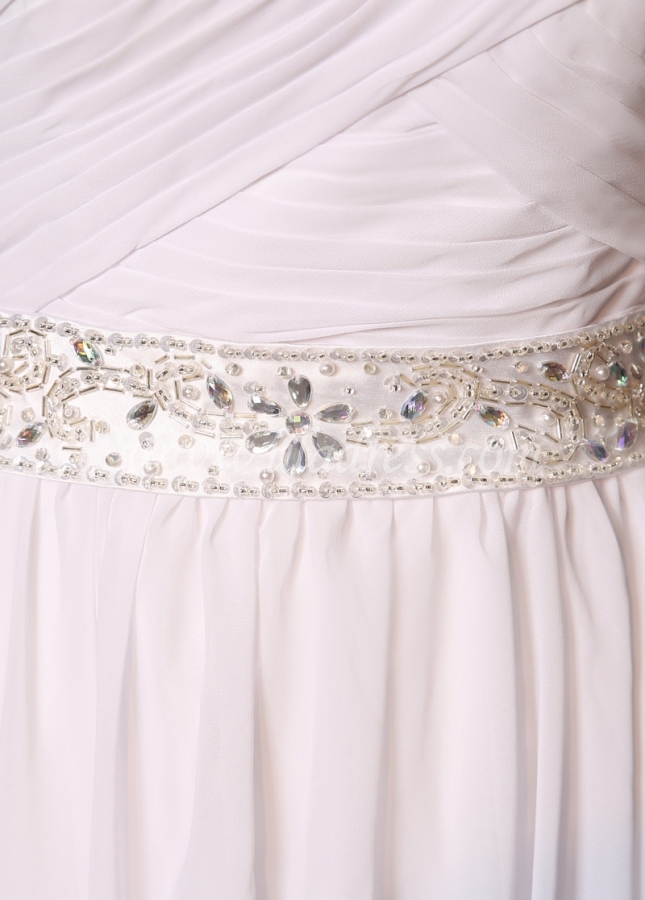 Marvelous Chiffon One Shoulder Neckline A-line Wedding Dresses with Beadings & Rhinestones