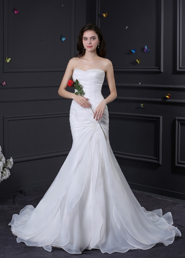 Elegant Organza Satin Sweetheart Neckline Mermaid Wedding Dress