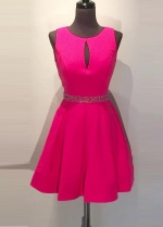 Fuchsia Satin A-line Short Homecoming Dresses with Hollow Back