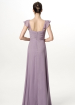 Flounced Cap Sleeves Chiffon Lavender Grey Bridesmaid Dress