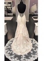 Fit&Flare V-neck Wedding Dress Lace Beaded Backless