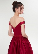 Graceful Satin Off-the-shoulder Neckline A-line Prom Dress With Beadings